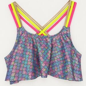 BCBGirls Sparkle Mermaid Scale Swim Top Neon Pink Yellow Gold Strappy